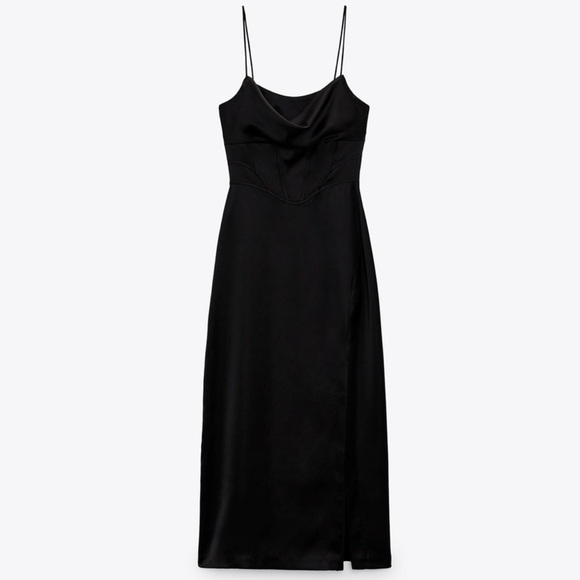 Zara Satin Elegant Black Evening Midi Dress Size XL - Picture 6 of 16